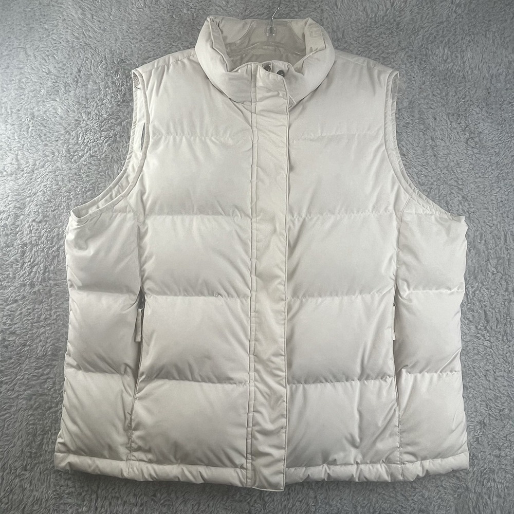 LL Bean Womens XL Cream White Goose Down Puffer Vest Full Zip Quilted 0 CVB8